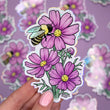 Load image into Gallery viewer, Bee and Cosmos Waterproof Sticker with Holographic Details