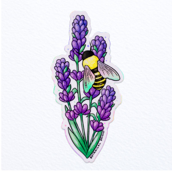 Bee and Lavender Waterproof Sticker with Holographic Details