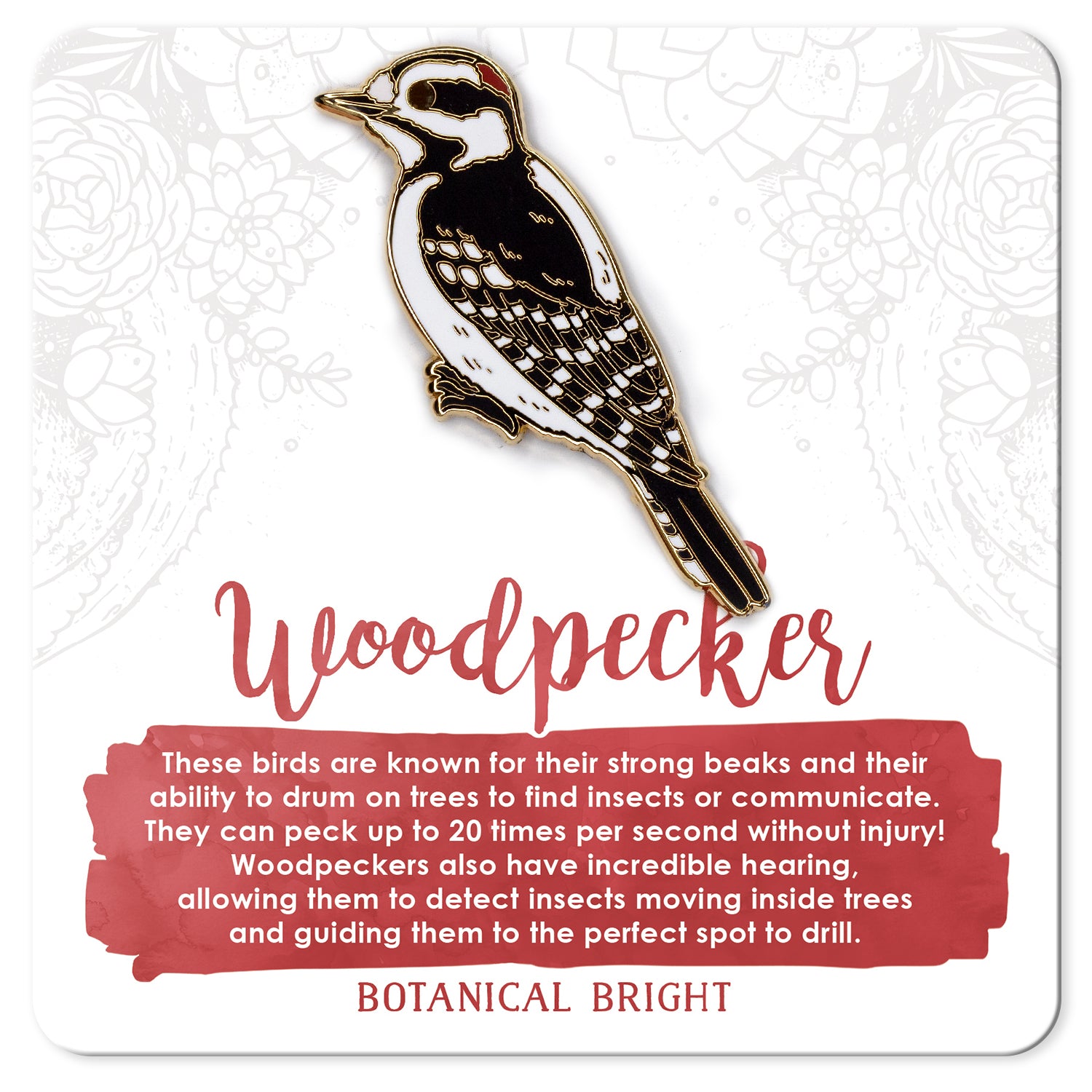 Woodpecker Enamel Pin – Botanical Bright