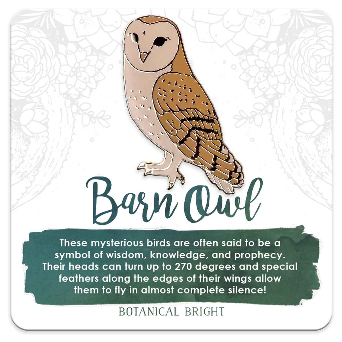 Barn Owl Enamel Pin – Botanical Bright - Add A Little Beauty To Your ...