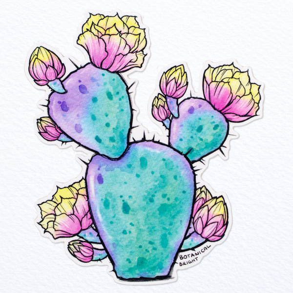 Opuntia Blooming Cactus Vinyl Sticker