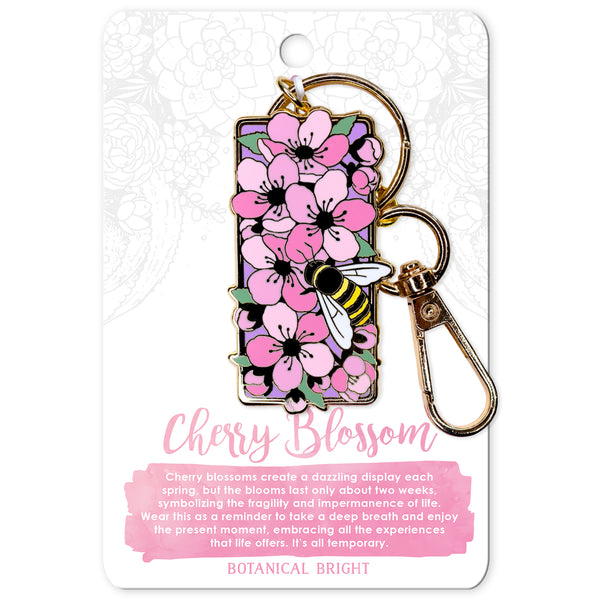 Bee and Cherry Blossom Enamel Keychain