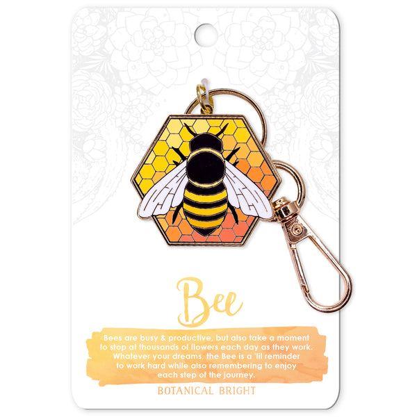 Bee and Honeycomb Enamel Keychain