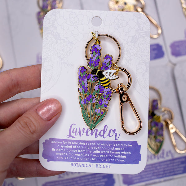 Bee and Lavender Enamel Keychain