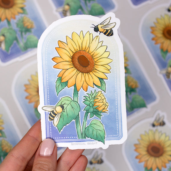 Sunflower & Bees Waterproof Vinyl Sticker
