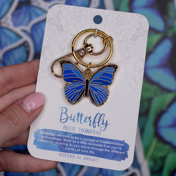Blue Morpho Butterfly Enamel Keychain