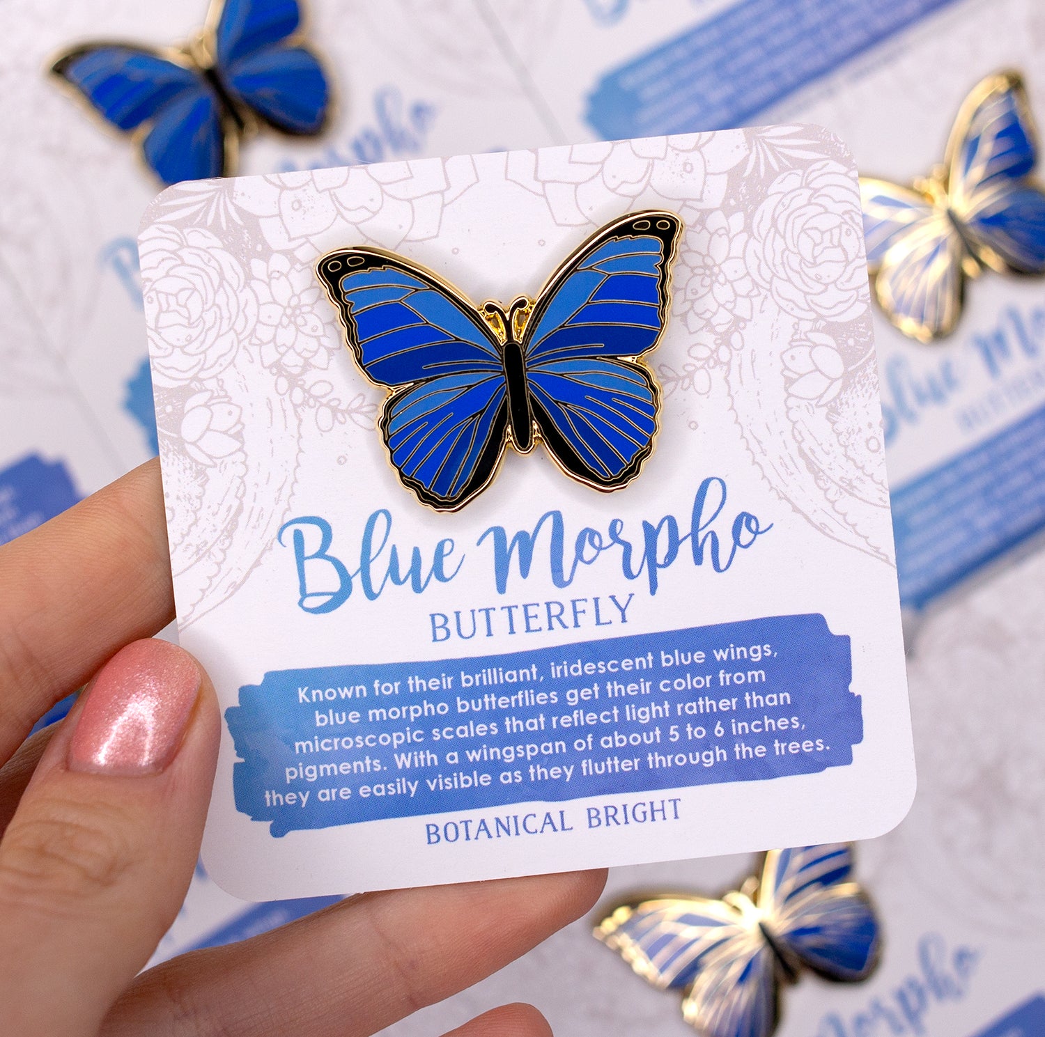 Blue Morpho Butterfly Enamel Pin – Botanical Bright