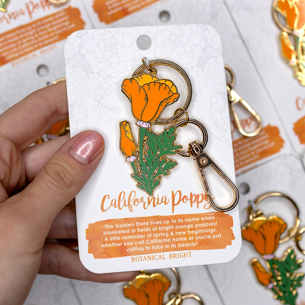 California Poppy Enamel Keychain