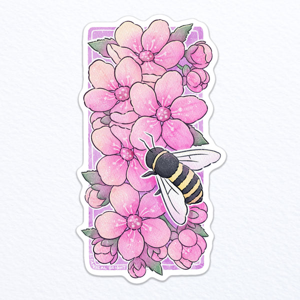 Bee and Cherry Blossom Waterproof Vinyl Sticker