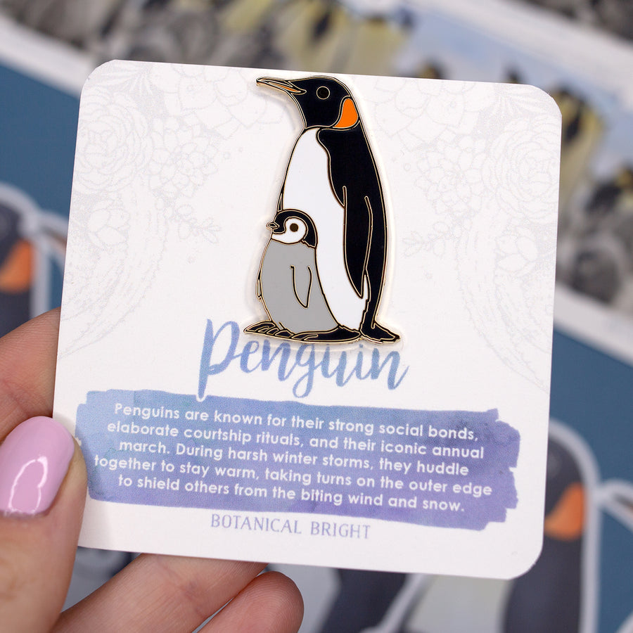 Penguin with Chick Enamel Pin
