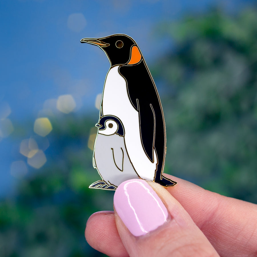 Penguin with Chick Enamel Pin