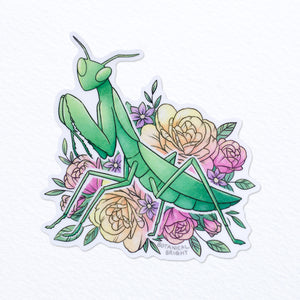 European Praying Mantis with Roses Waterproof Vinyl Sticker