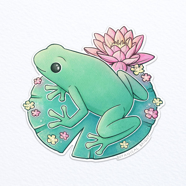 Frog and Waterlily Waterproof Vinyl Sticker