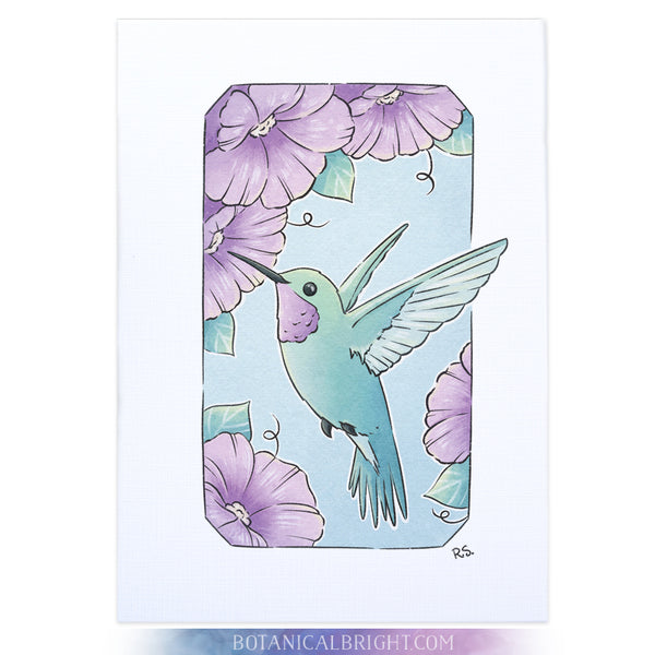 Hummingbird with Morning Glories Art Print