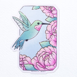 Hummingbird with Peonies Waterproof Vinyl Sticker