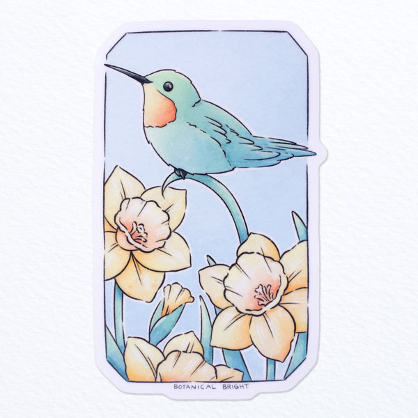 Hummingbird with Daffodils Waterproof Vinyl Sticker