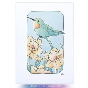 Hummingbird with Daffodils Art Print