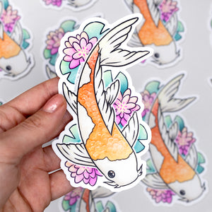 Koi & Water Lily Waterproof Vinyl Sticker