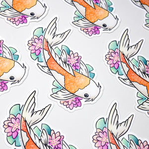 Koi & Water Lily Waterproof Vinyl Sticker