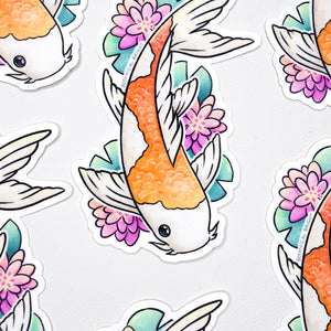 Koi & Water Lily Waterproof Vinyl Sticker