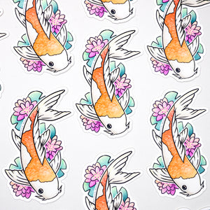 Koi & Water Lily Waterproof Vinyl Sticker