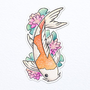 Koi & Water Lily Waterproof Vinyl Sticker