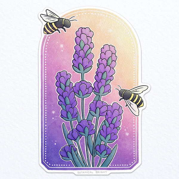 Bee and Lavender Painting Waterproof Vinyl Sticker