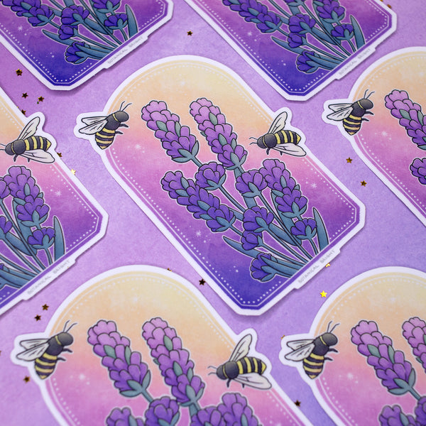 Bee and Lavender Painting Waterproof Vinyl Sticker