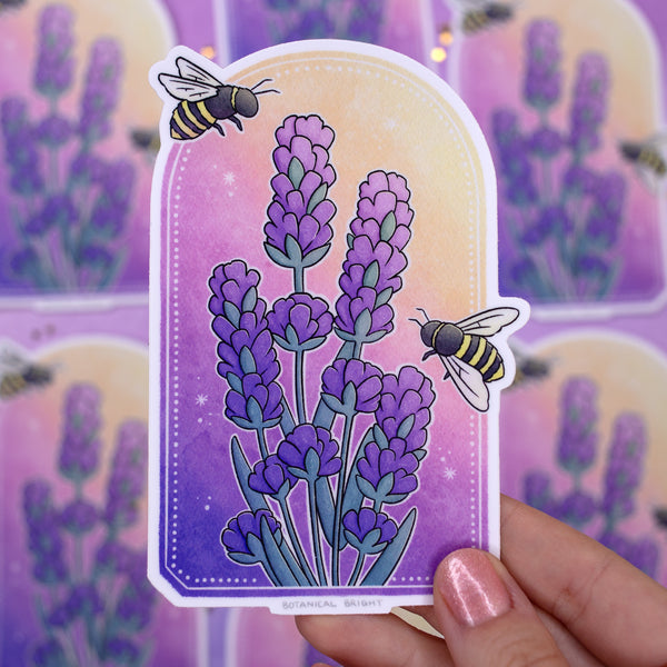 Bee and Lavender Painting Waterproof Vinyl Sticker