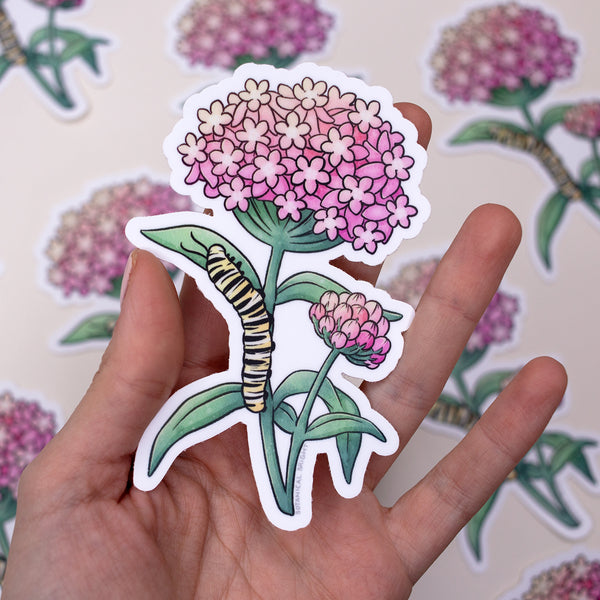 Milkweed and Monarch Caterpillar Waterproof Vinyl Sticker