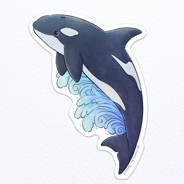 Orca Whale Riding a Wave Waterproof Vinyl Sticker