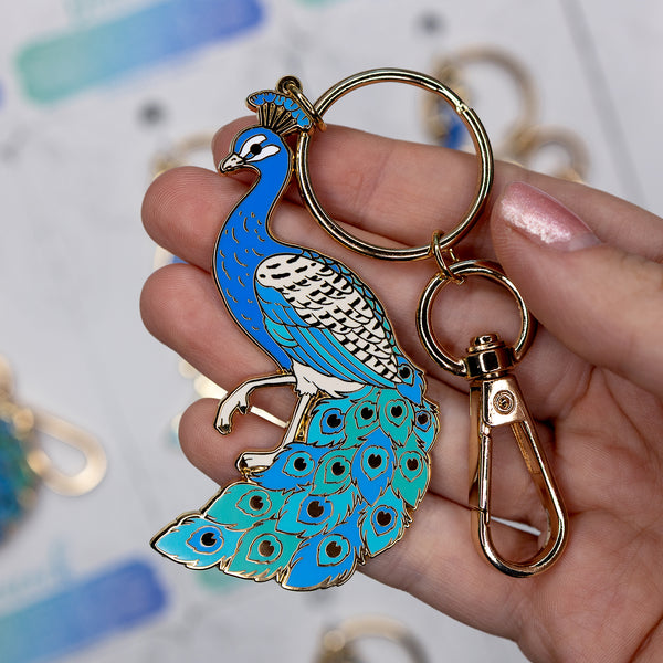 Peacock Deluxe Size Enamel Keychain