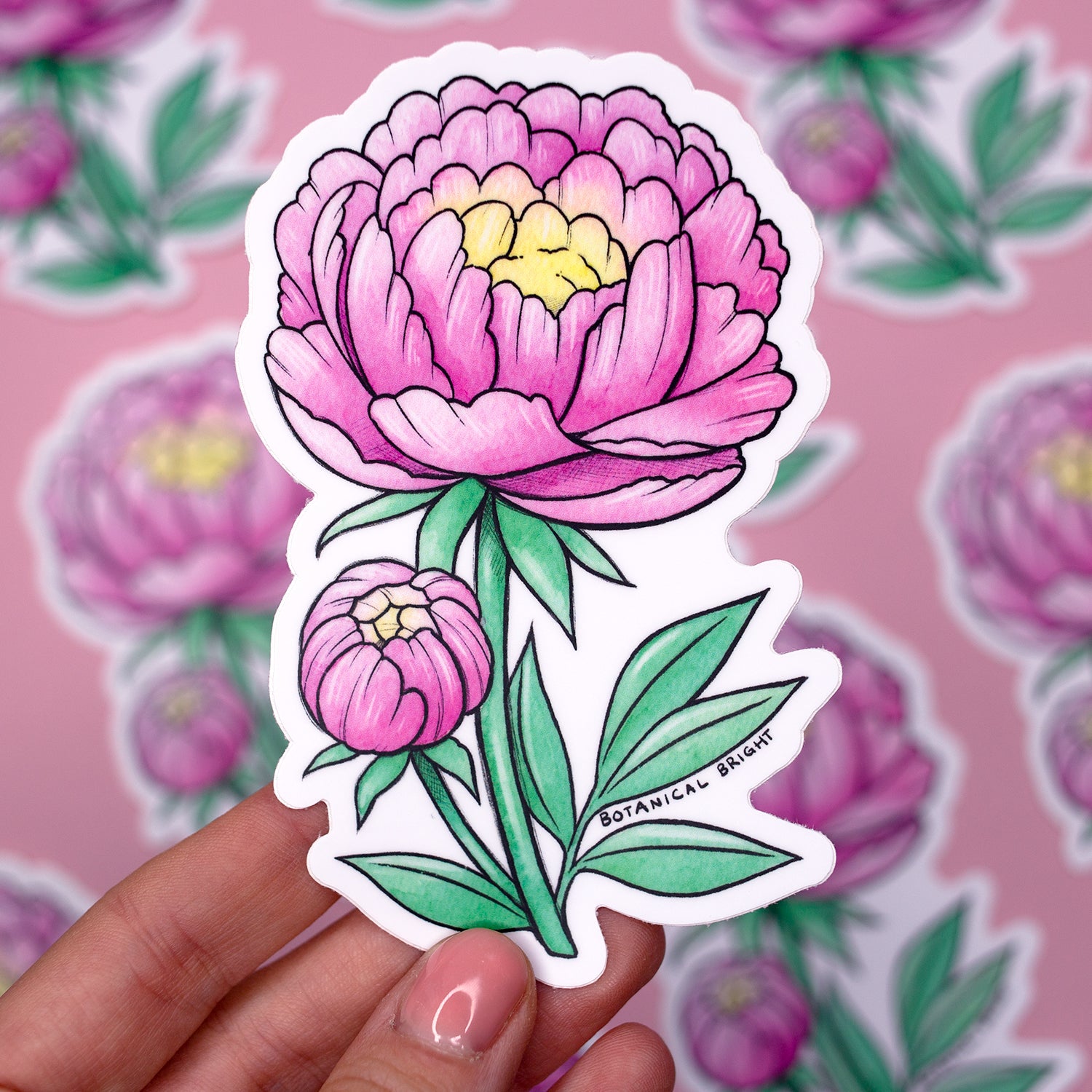 Peony Flower Waterproof Vinyl Sticker – Botanical Bright