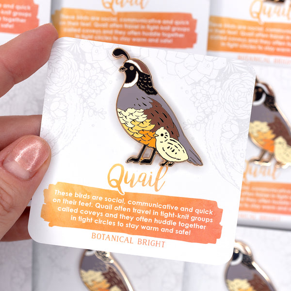 Quail and Chick Enamel Pin