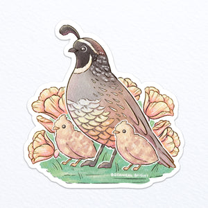 Quail and Chick Waterproof Vinyl Sticker