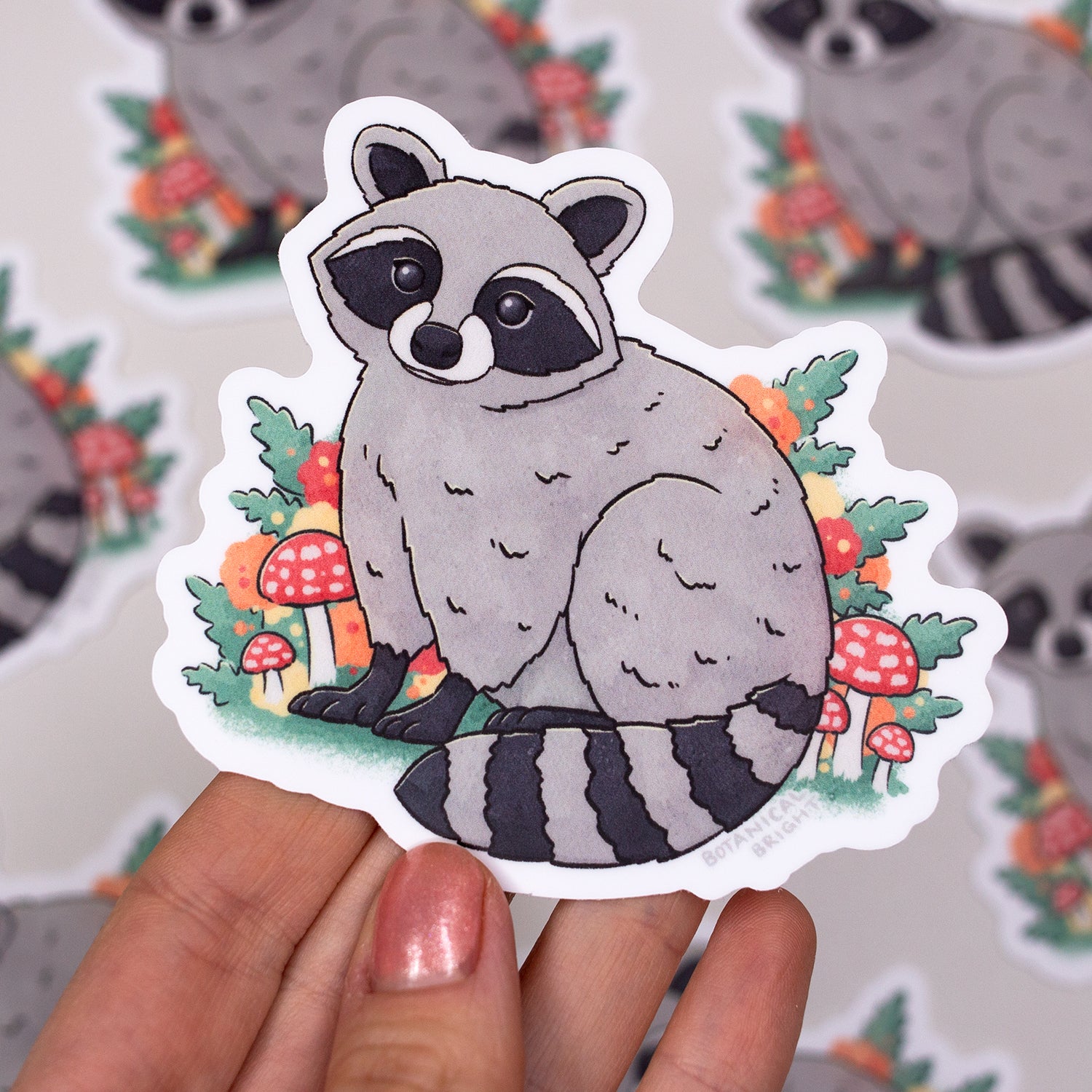 Raccoon Waterproof Vinyl Sticker – Botanical Bright