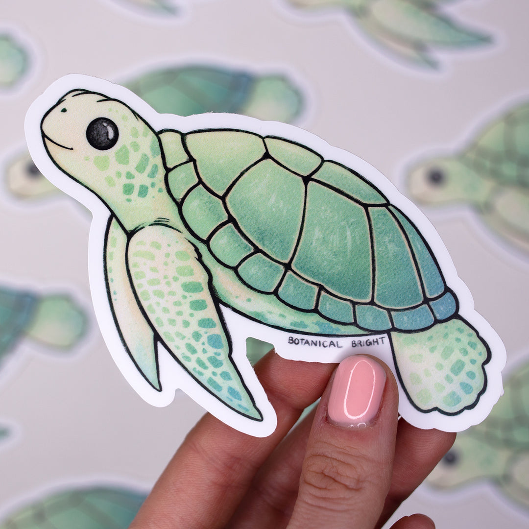 Sea Turtle Waterproof Vinyl Sticker – Botanical Bright - Add a Little ...