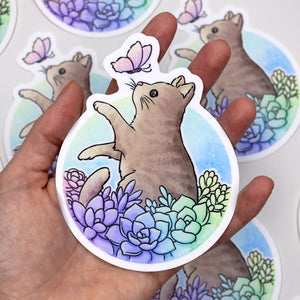 Succulent Garden Cat Waterproof Vinyl Sticker