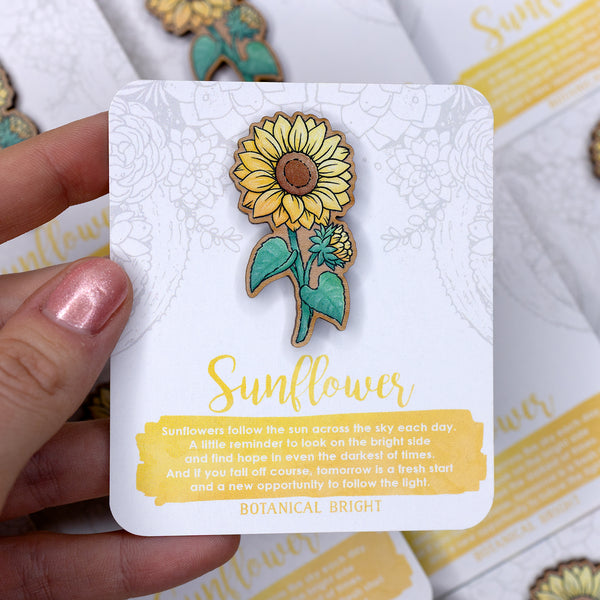 Sunflower Wood Pin