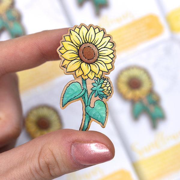 Sunflower Wood Pin