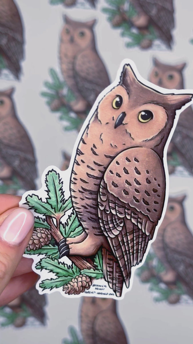 Great Horned Owl Waterproof Sticker – Botanical Bright - Add a Little ...