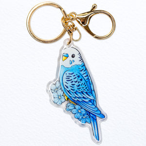 Blue Parakeet Glitter Acrylic Keychain