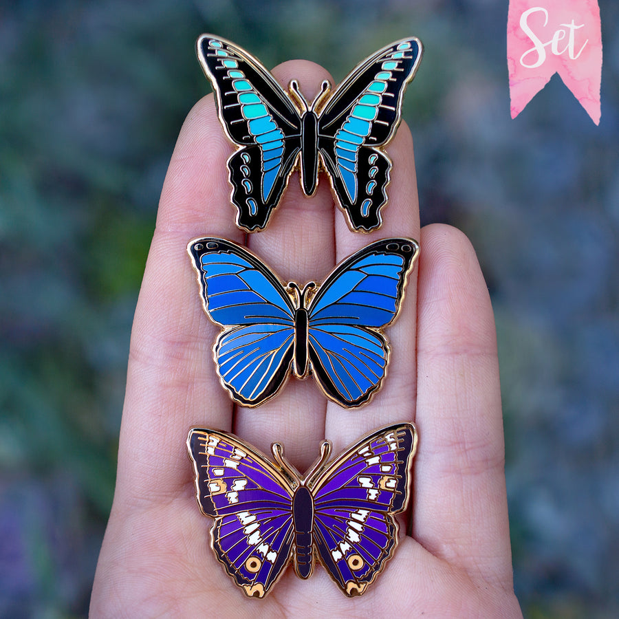 Blue Morpho, Bluebottle and Purple Emperor Butterfly Pin Set – Botanical  Bright - Add a Little Beauty to Your Everyday