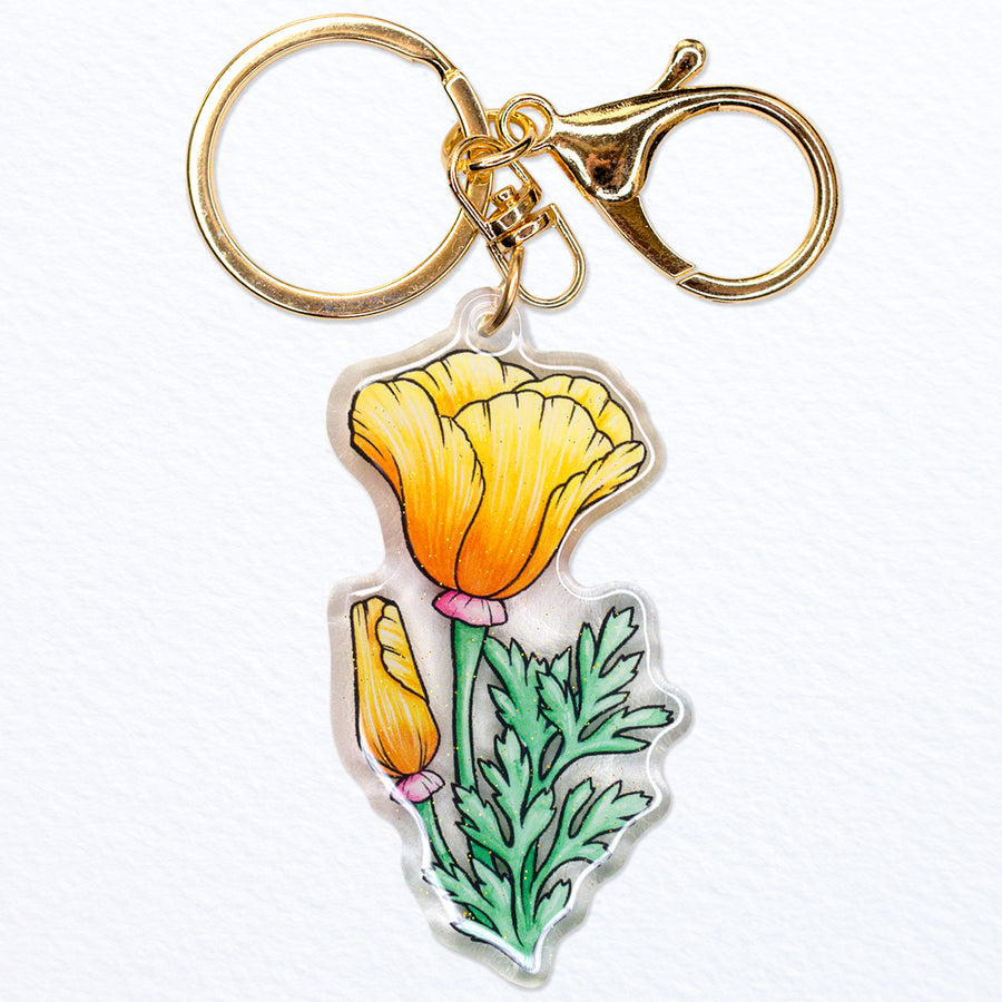 California Poppy Glitter Acrylic Keychain