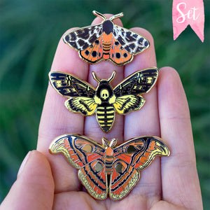 Atlas Moth, Tiger Moth, Death's-head Hawkmoth Enamel Pin Set