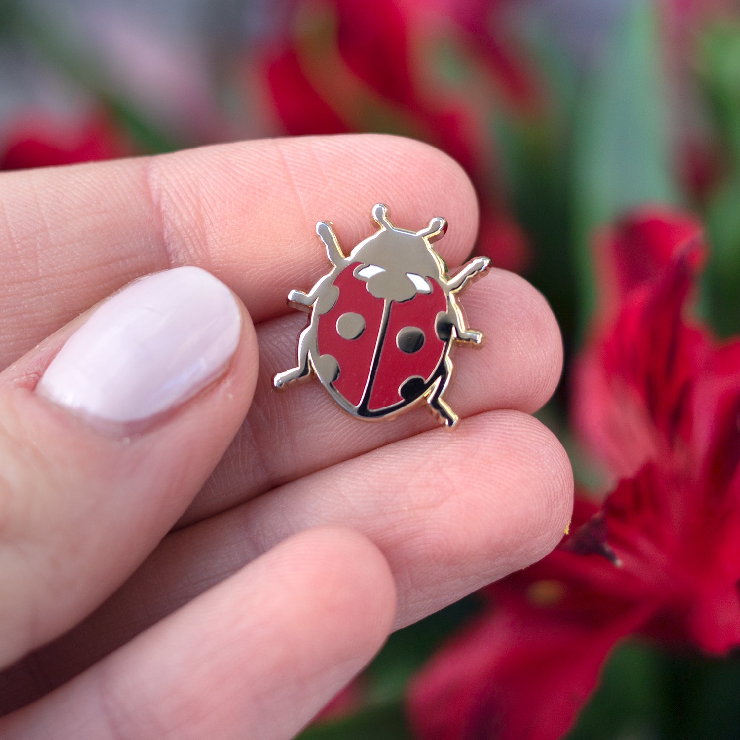 Vintage Floral Lady Bug Ladybug Colorful Glass store Enamel Pin Brooch Czechoslovakia