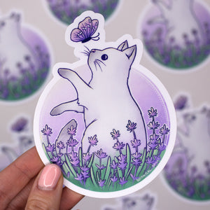 Lavender Cat Waterproof Vinyl Sticker