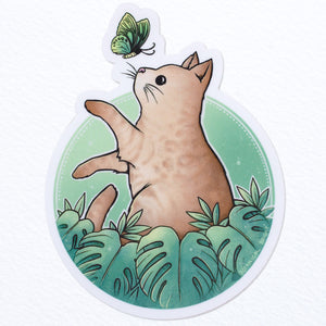 Monstera Cat Waterproof Vinyl Sticker
