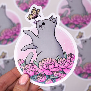Peony Cat Waterproof Vinyl Sticker