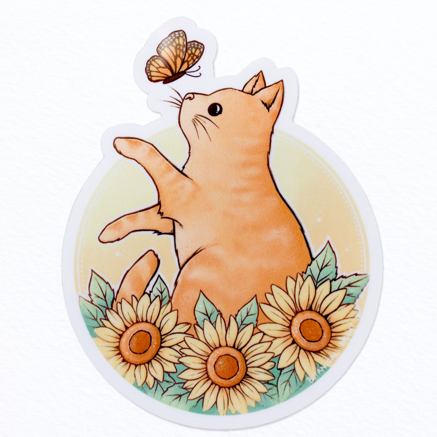 Sunflower Cat Waterproof Vinyl Sticker